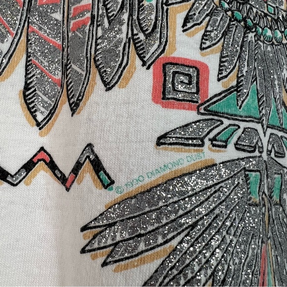 Vintage Diamond Dust Glitter Western Aztec Bird Graphic T-Shirt Size L 90s USA - Picture 7 of 12